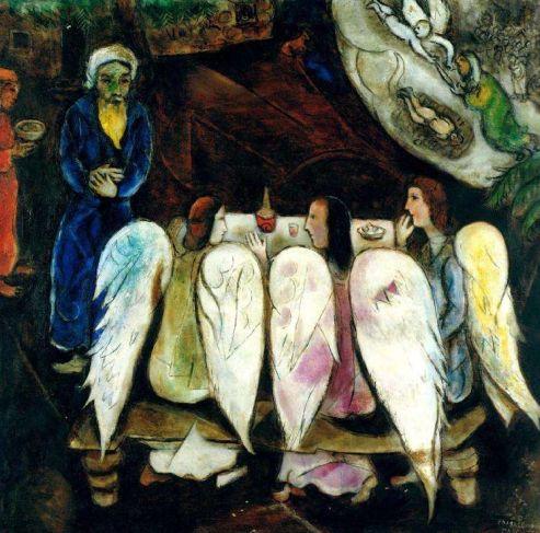 Marc Chagall, Abraham et les trois anges, 1960-1966, huile sur toile